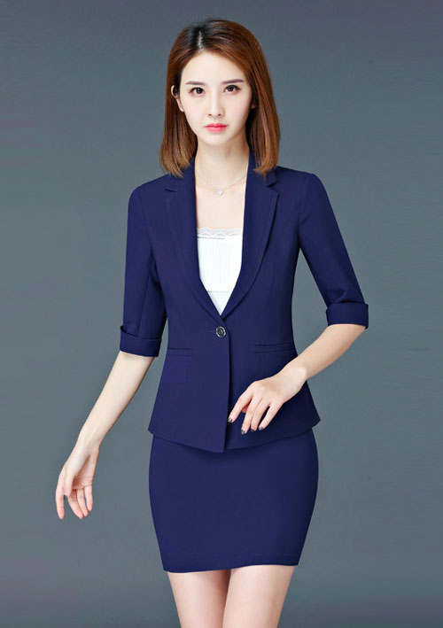 深藍(lán)色商場(chǎng)營業(yè)員工作服款式圖